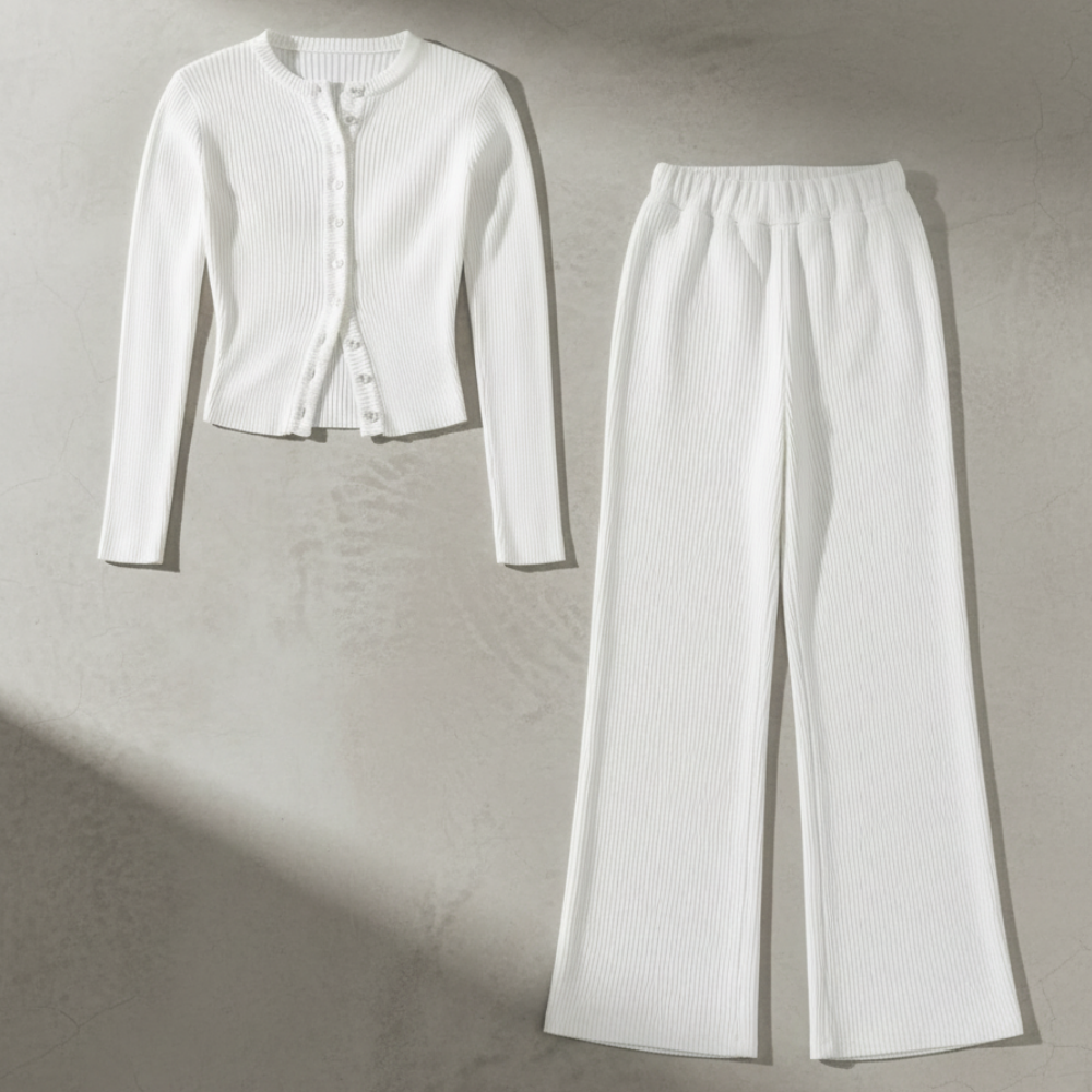 Ribbed Knitted Set - White