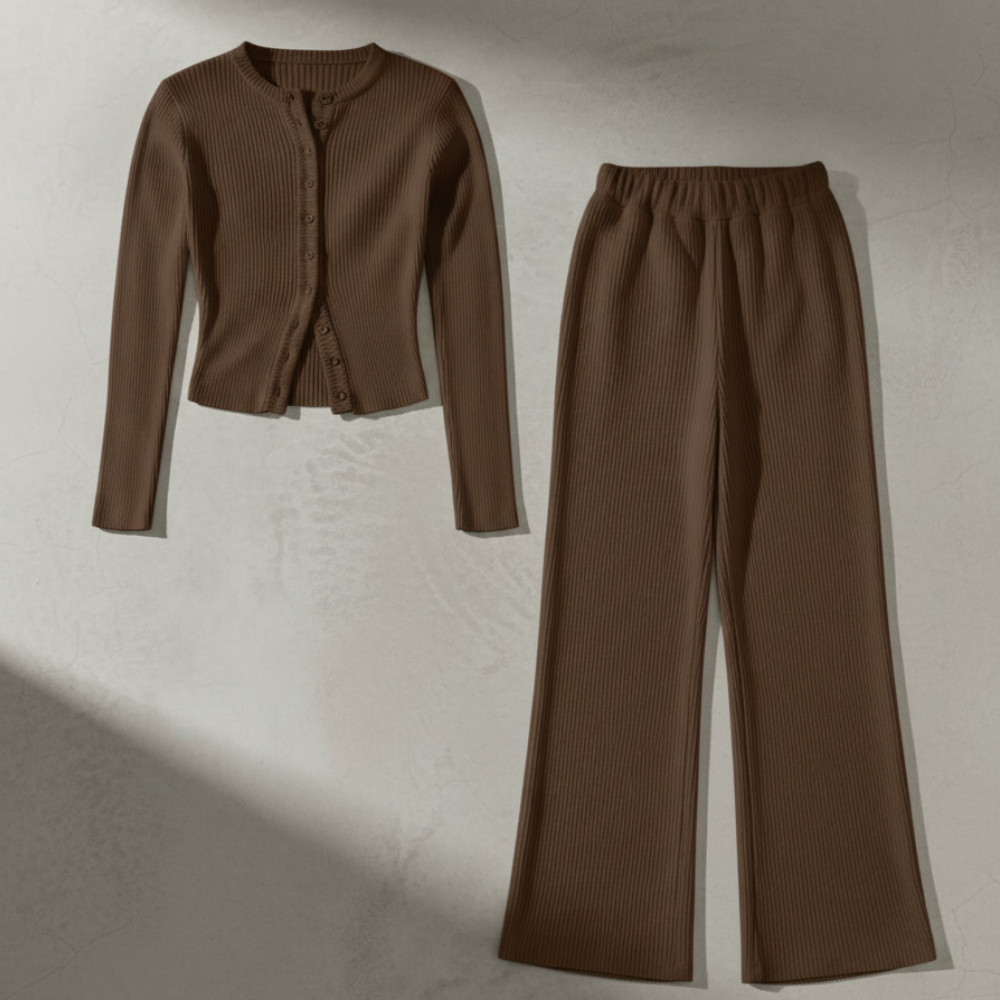 Ribbed Knitted Set - Brown