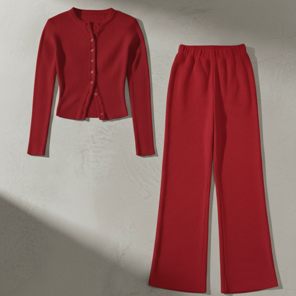 Ribbed Knitted Set - Red