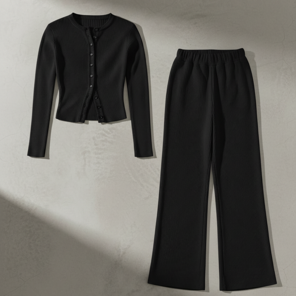 Ribbed Knitted Set - Black