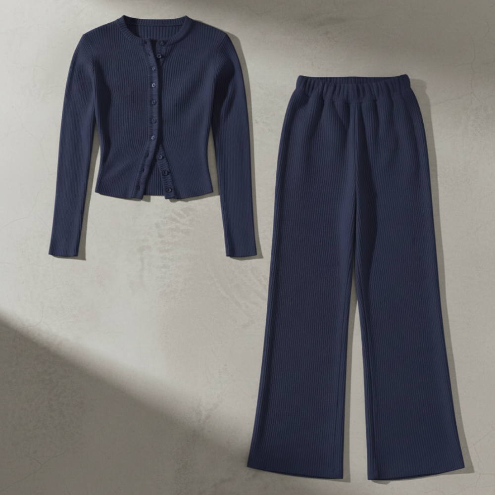 Ribbed Knitted Set - Navy