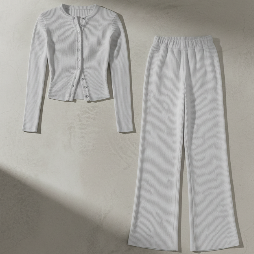 Ribbed Knitted Set - Grey