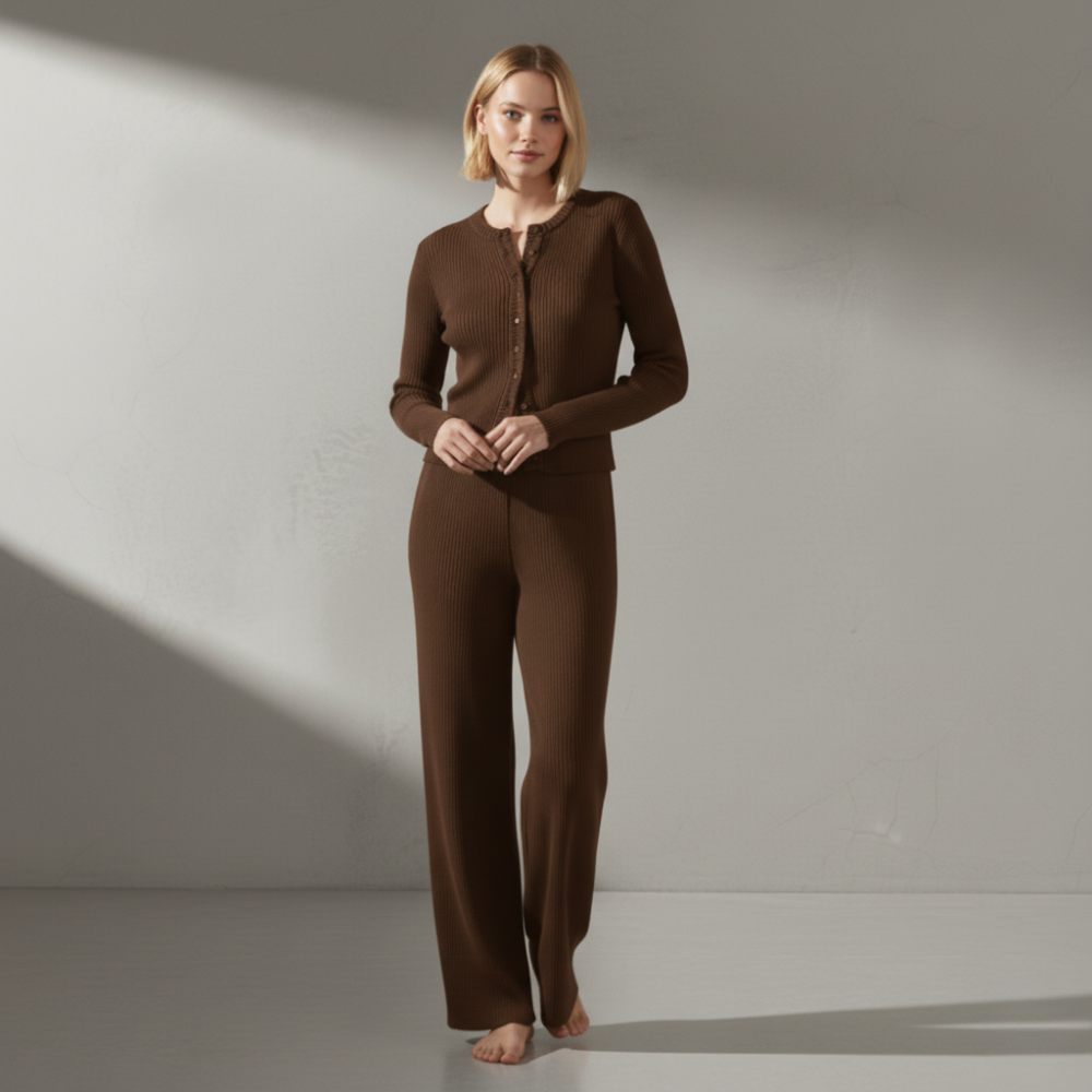 Ribbed Knitted Set - Brown