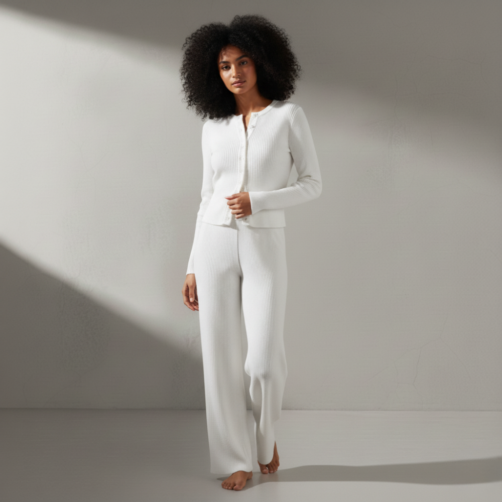 Ribbed Knitted Set - White