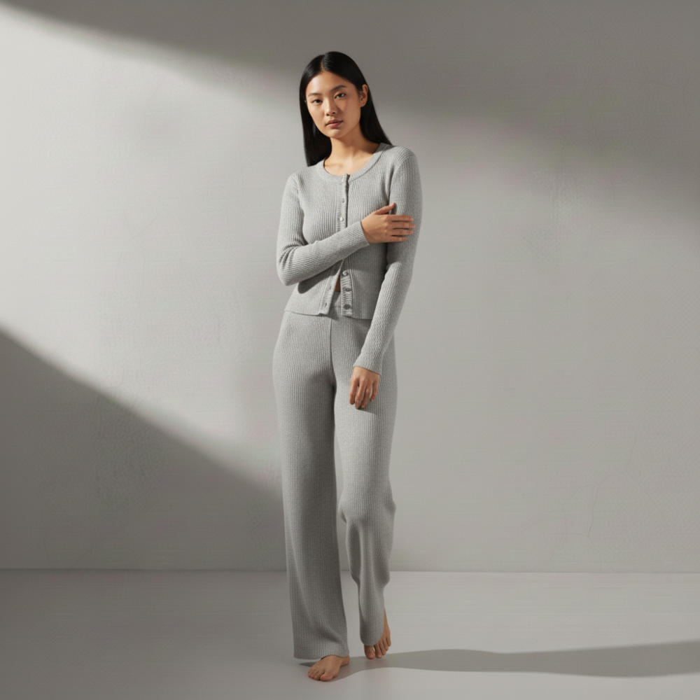 Ribbed Knitted Set - Grey