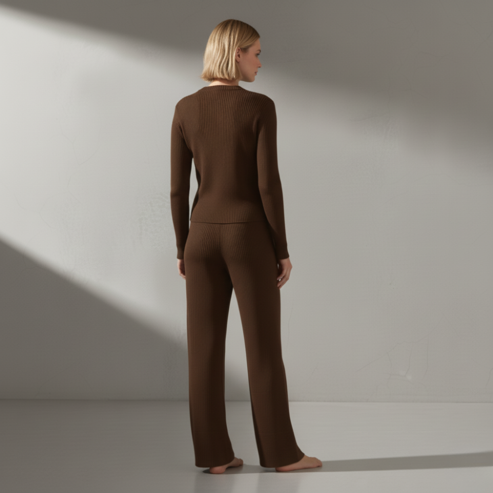 Ribbed Knitted Set - Brown