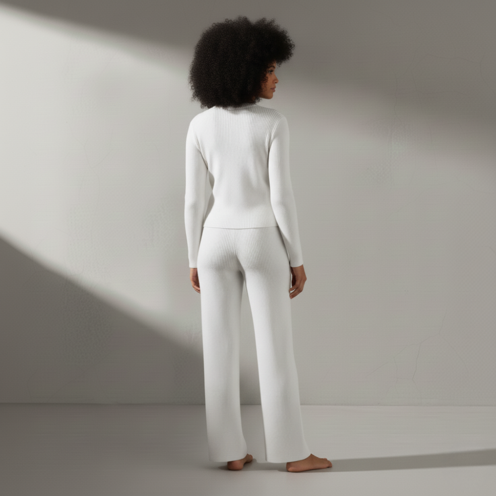 Ribbed Knitted Set - White