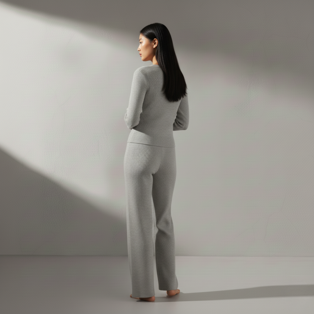 Ribbed Knitted Set - Grey