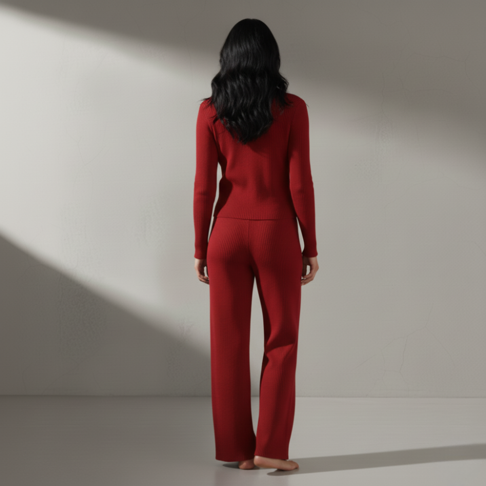 Ribbed Knitted Set - Red