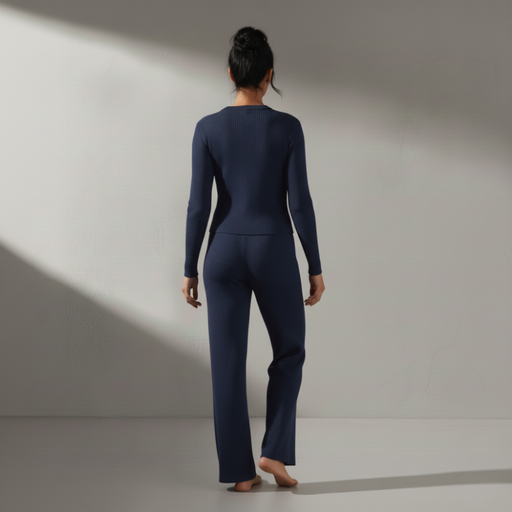 Ribbed Knitted Set - Navy