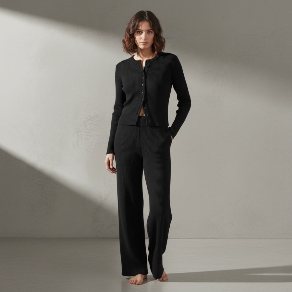 Ribbed Knitted Set - Black