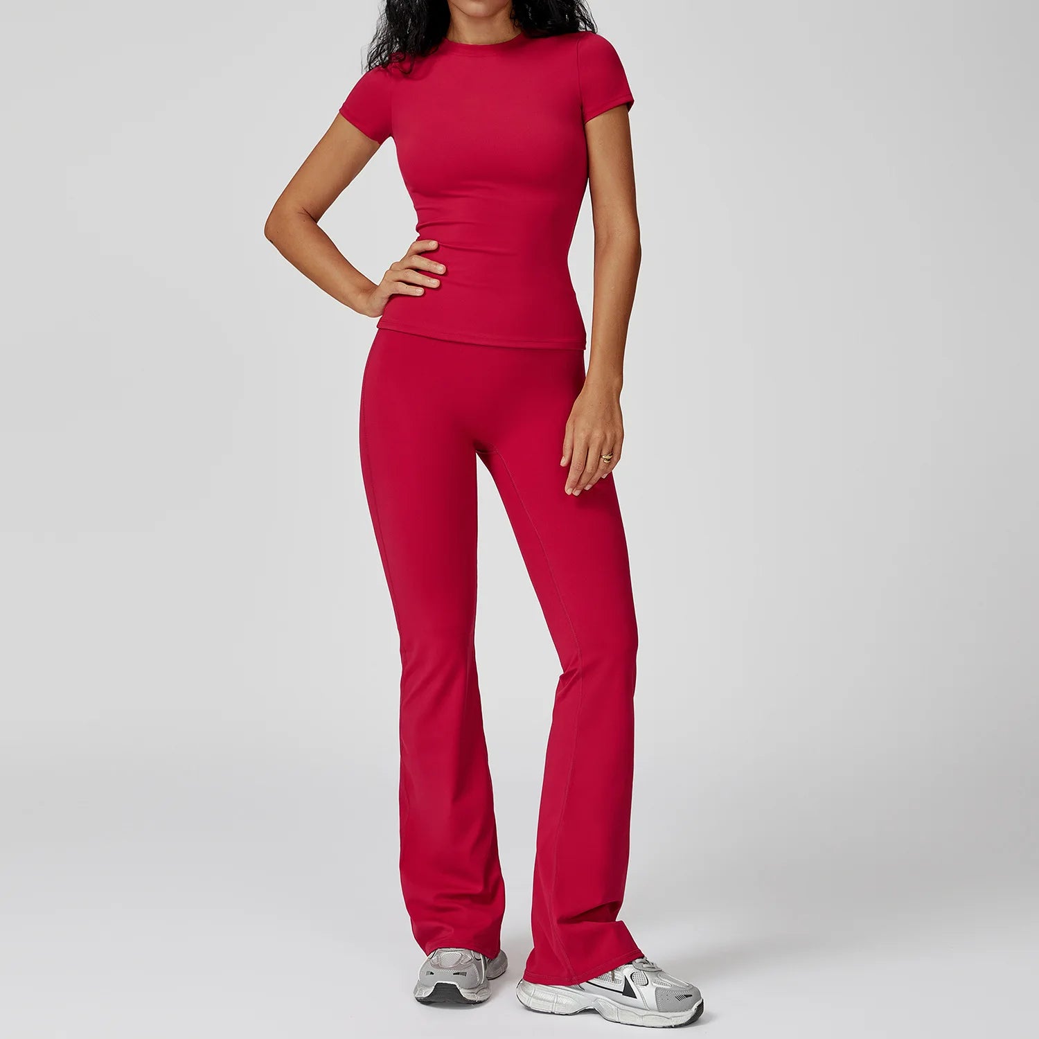 Sculpt Flared Leggings Set - Raspberry Red